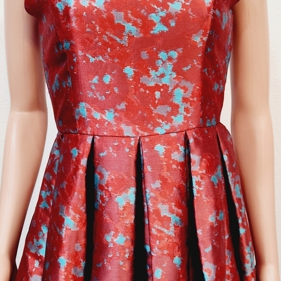 B.b. Dakota Fit and Flare Red & Turquoise Brocade Sleeveless Dress Size 4 - Picture 5 of 14